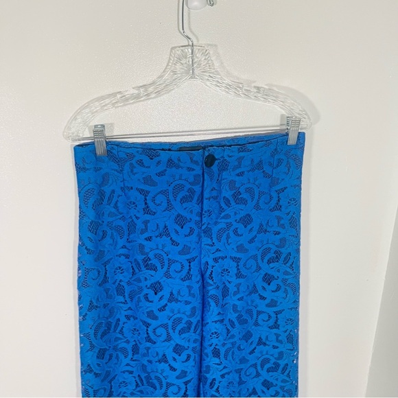 NEW Anthropologie Maeve Colette Lace Cropped Wide-Leg Pant Victorian Blue Flare - Picture 4 of 8